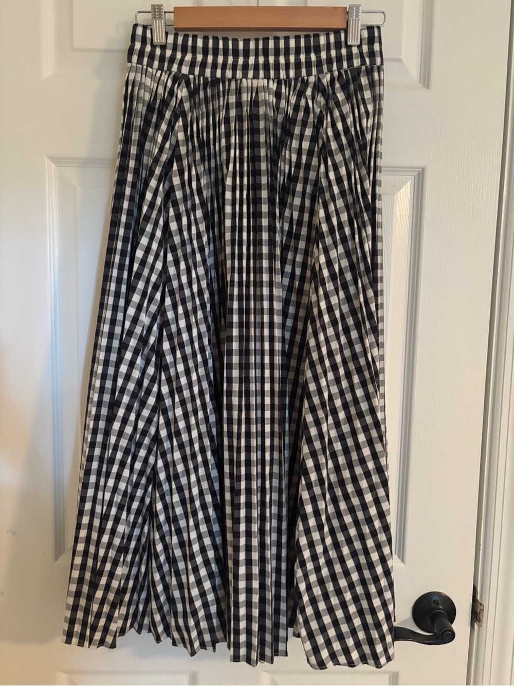 J. Crew Black and White Gingham Pleated Midi Skirt - Picture 2 of 3